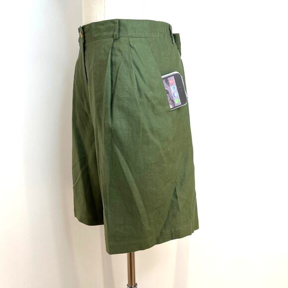 Vintage Talbots Linen Shorts Green Pleated Front - Picture 4 of 5